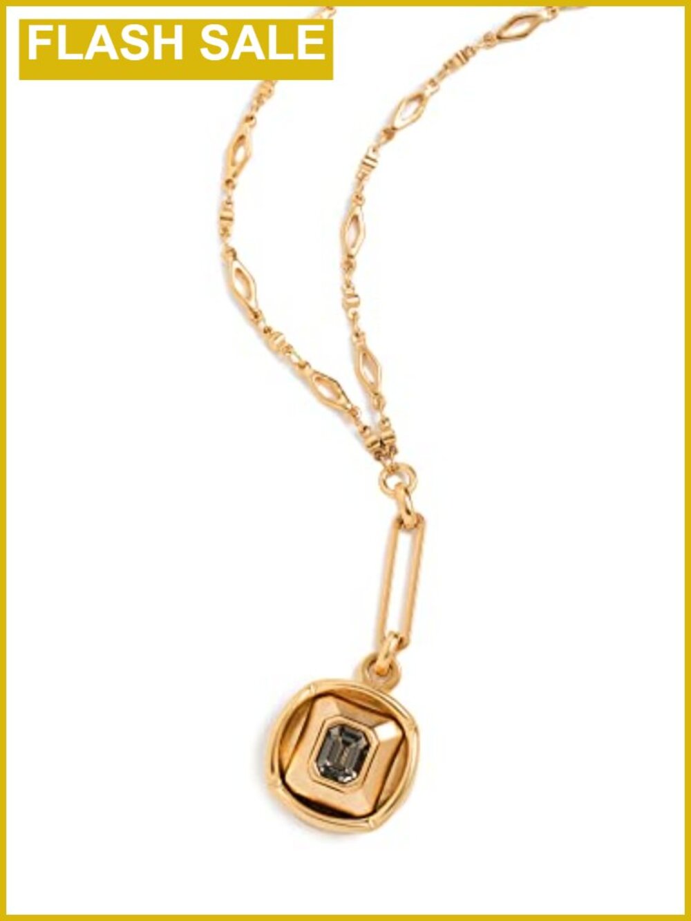 Gold Plated Link Chain Pendant Necklace with Swarovski Crystal Octagon Stone